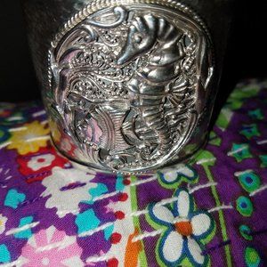 WIDE, heavy, rare, artistic carved real sterling seahorse fish cuff SHINY